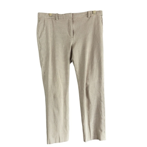 THEORY Treeca Pants Check Viscose Slim Cropped Mid Rise Yellow Plaid Size 6 - Picture 1 of 12